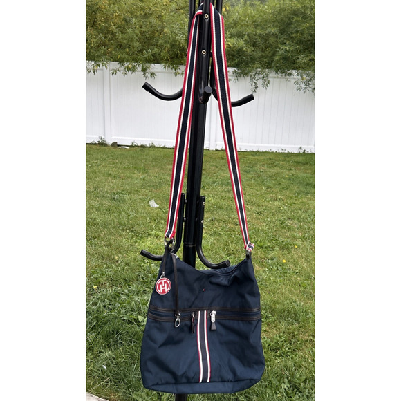 Tommy Hilfiger Denim Color Shoulder Bag Purse Blue White Red With Charm - Picture 1 of 13